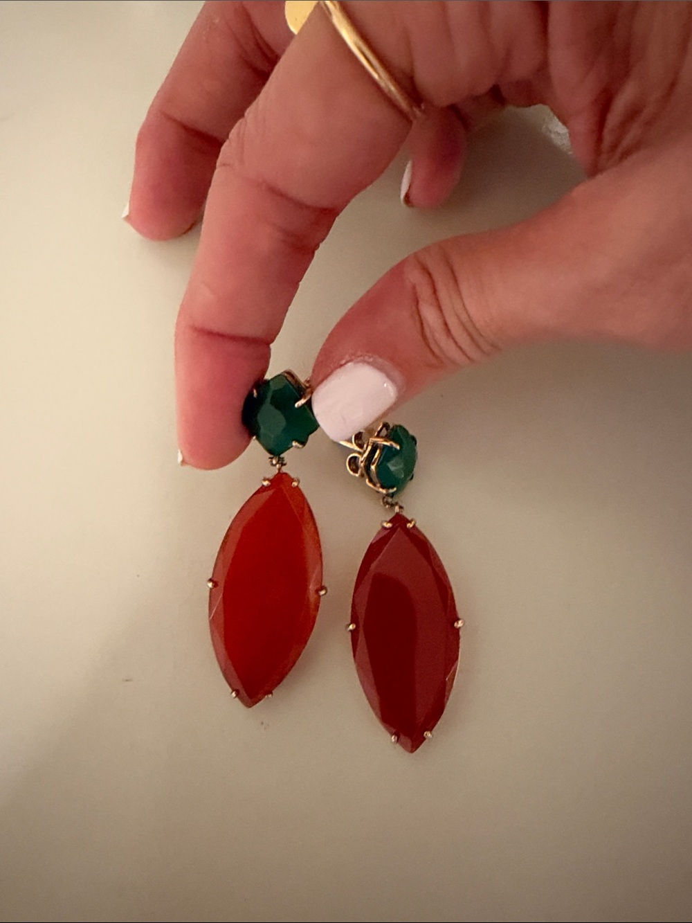 Tous Gold-Tone Earrings with Green and Red Gem Drops